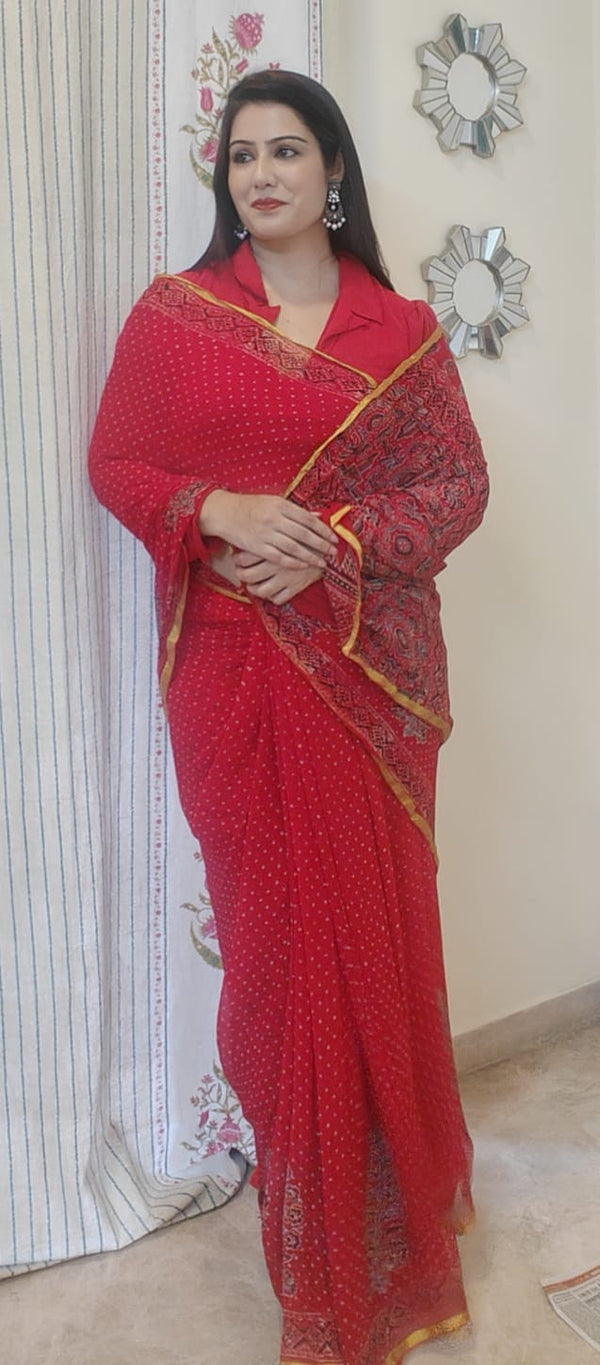 Chiffon Grace – Ajrakh Print with Chanderi Border II