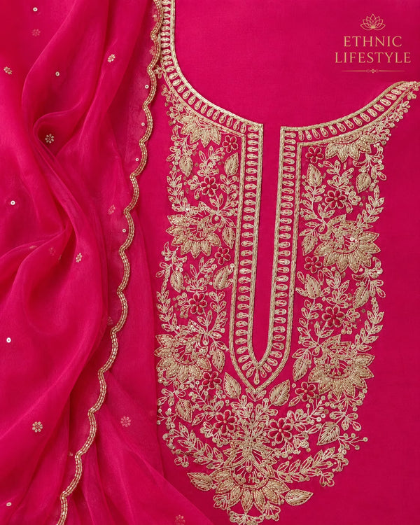 Fuchsia Pink Embroidered Suit Material