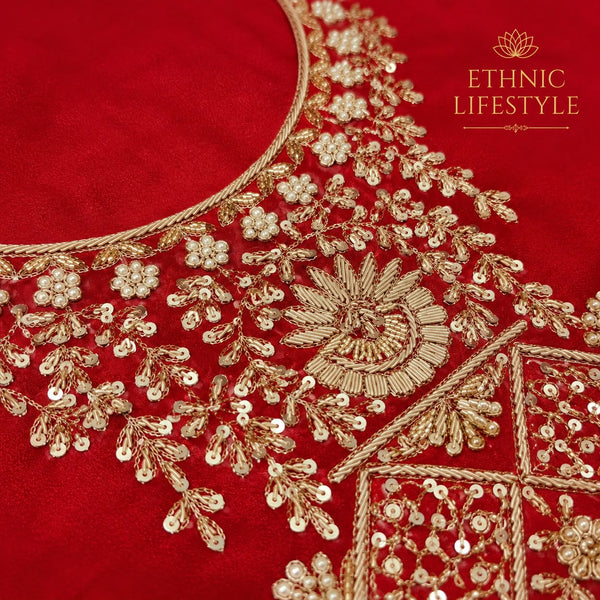 Deep Red Jardozi Suit Material