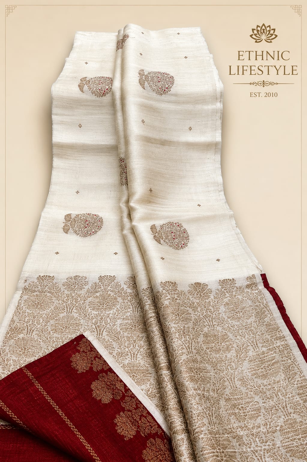 Pure Tussar Silk Saree with Contrast Blouse