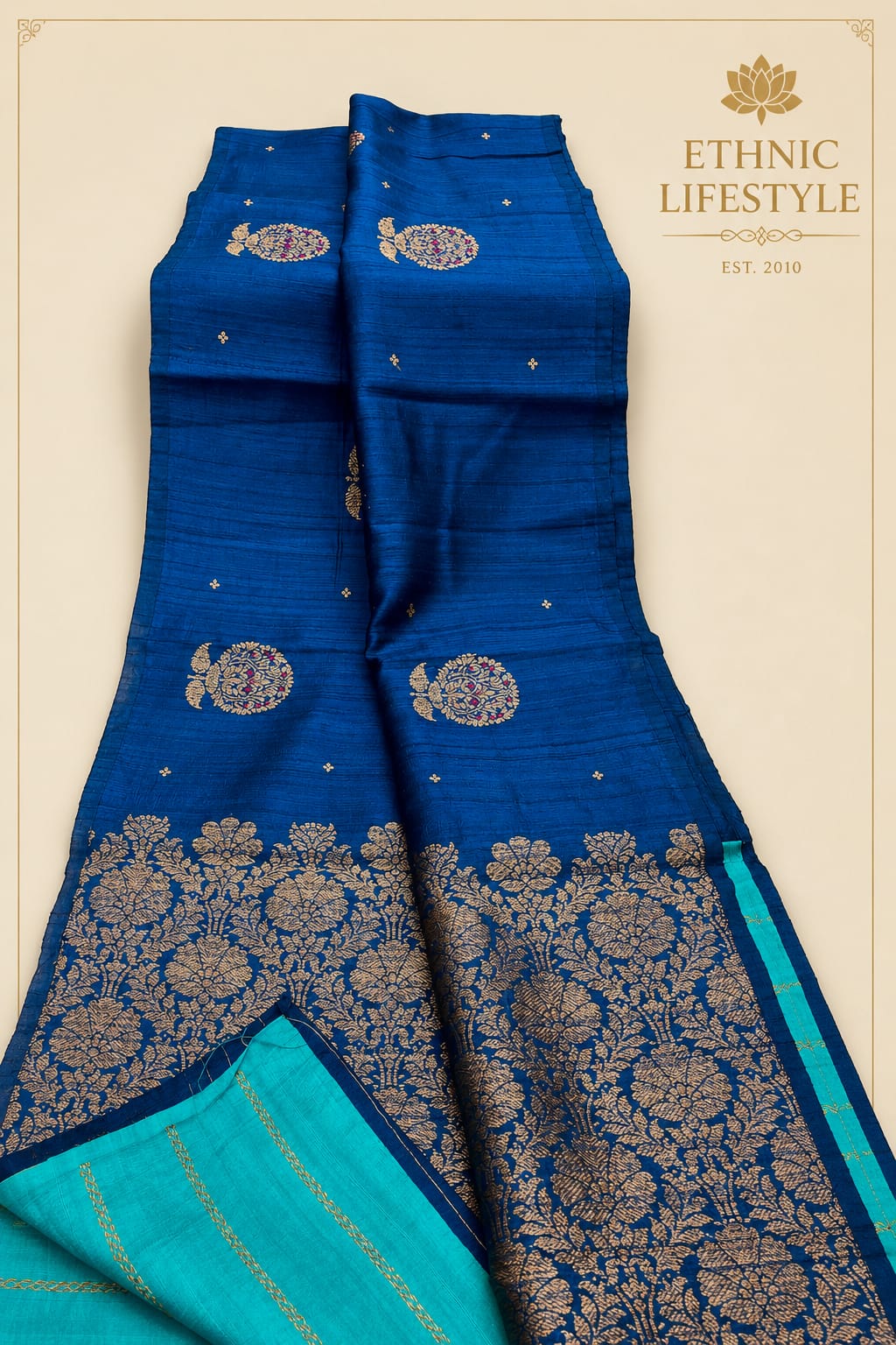 Pure Tussar Silk Saree with Contrast Blouse