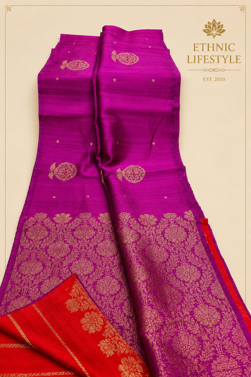 Pure Tussar Silk Saree with Contrast Blouse