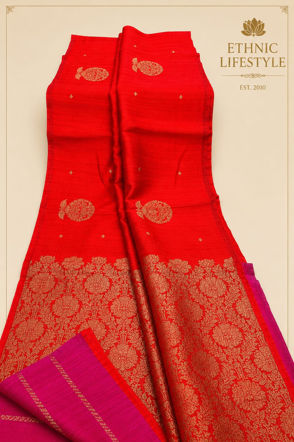 Pure Tussar Silk Saree with Contrast Blouse