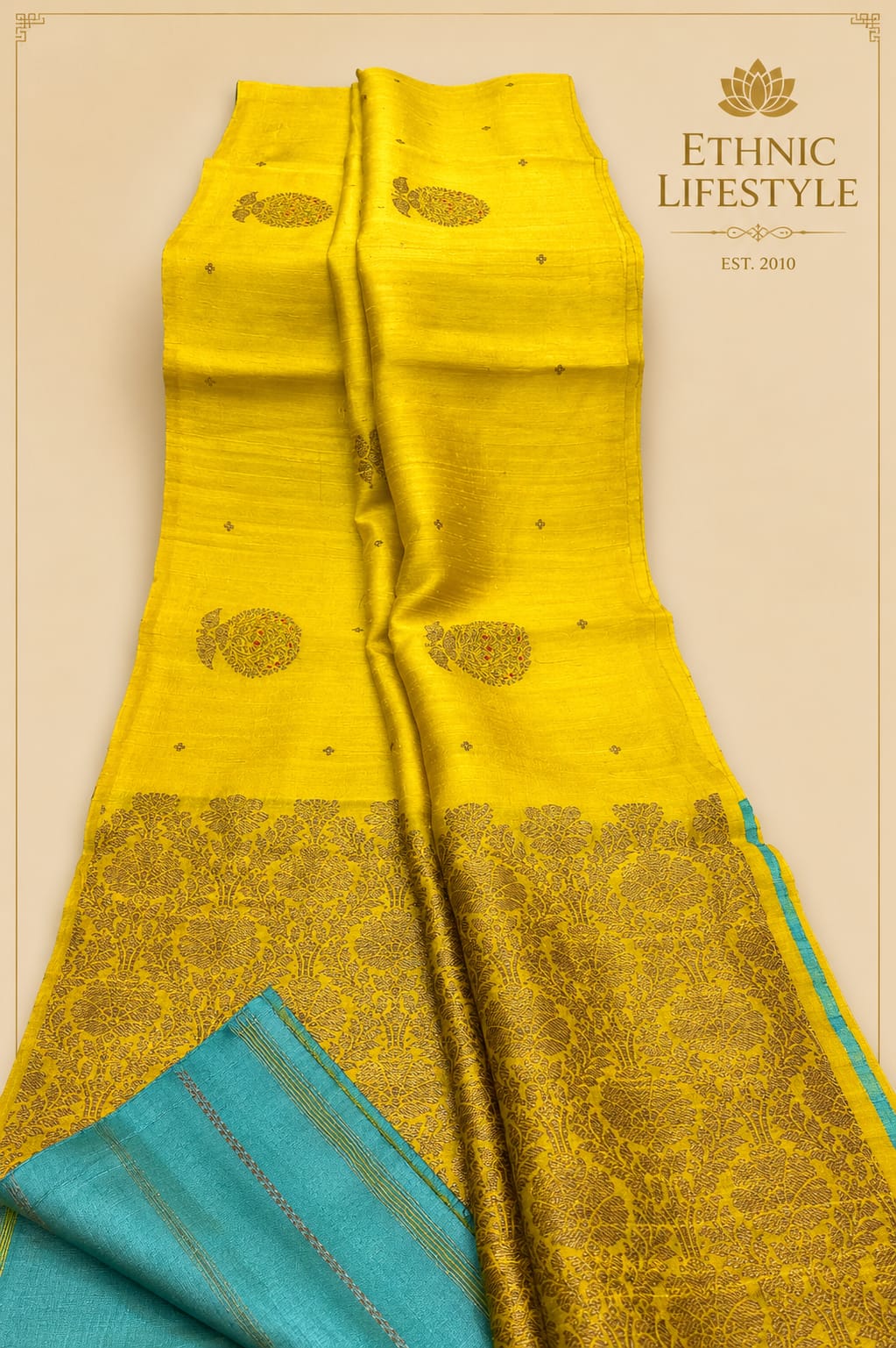 Pure Tussar Silk Saree with Contrast Blouse