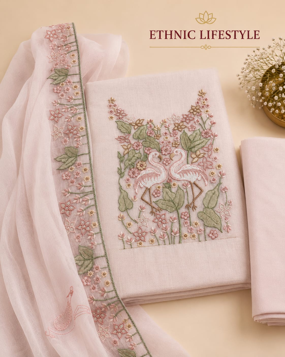 Muslin Silk Embroidered Suit Material