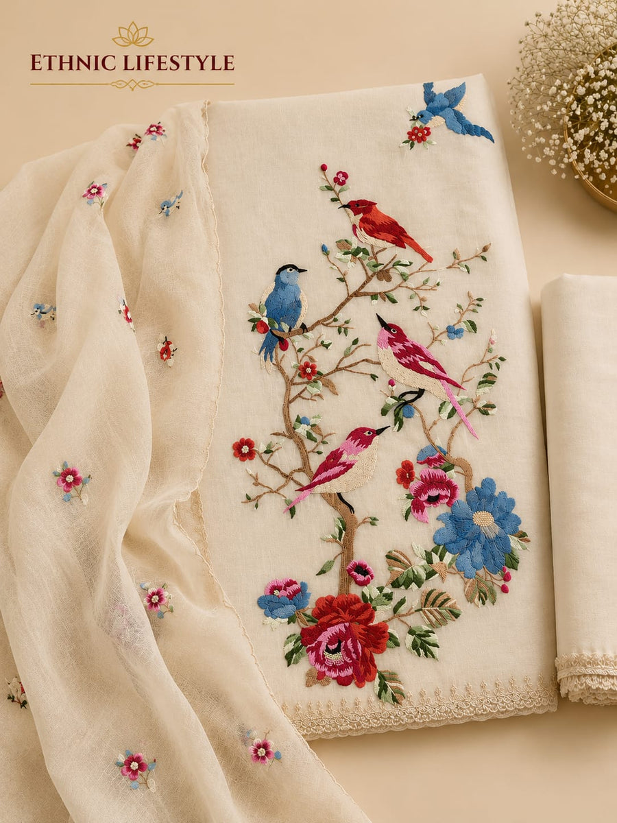 Muslin Silk Embroidered Suit Material