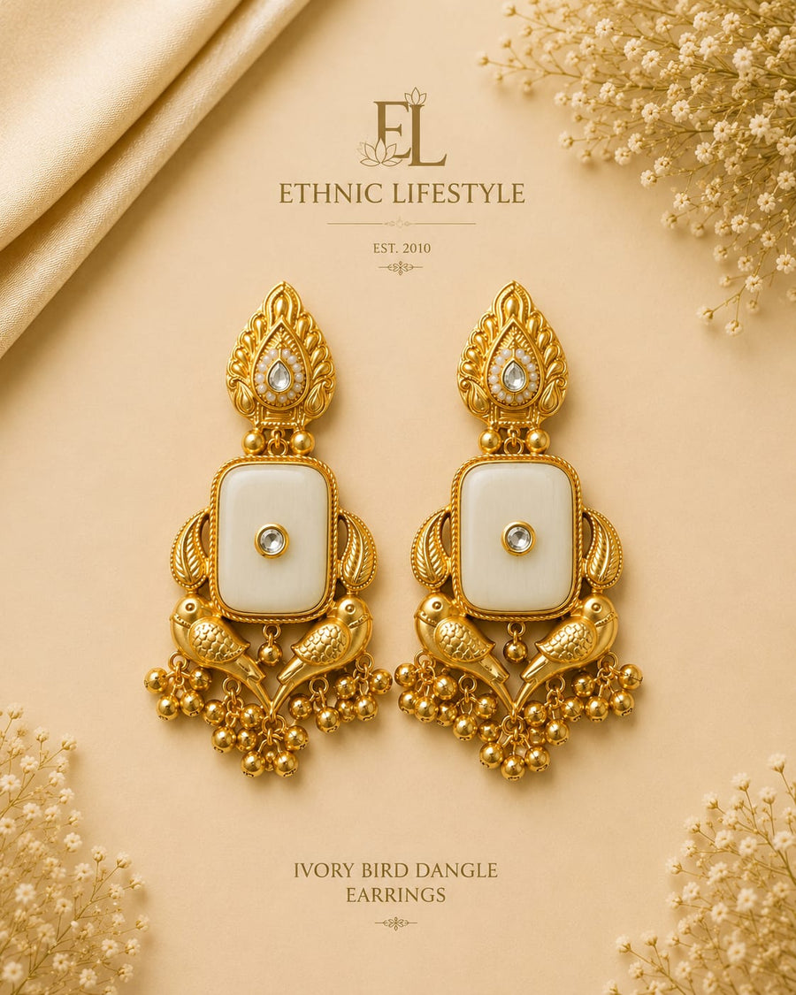 Ivory Bird Dangle Earrings