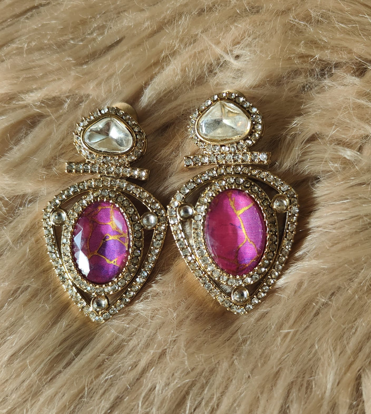 Royal Fuchsia Polki Earrings