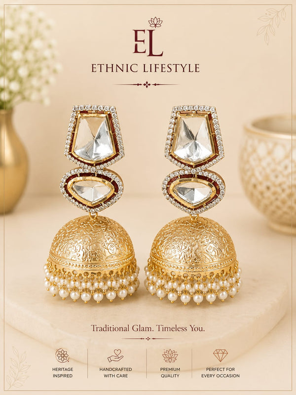 Mirror Work Pearl Jhumkas