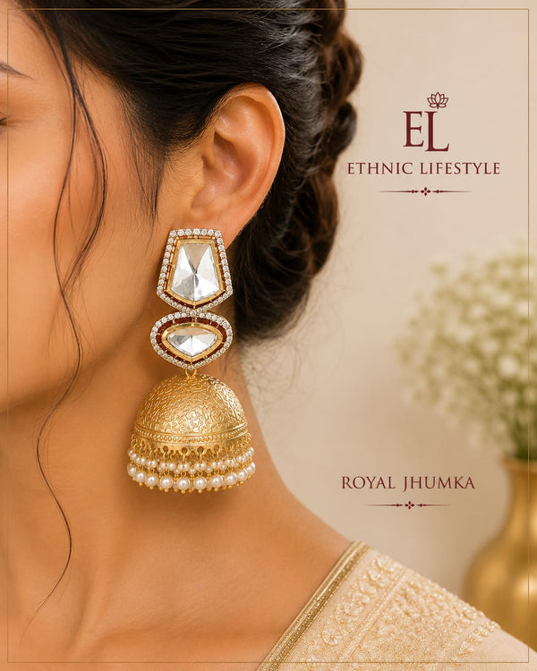 Mirror Work Pearl Jhumkas