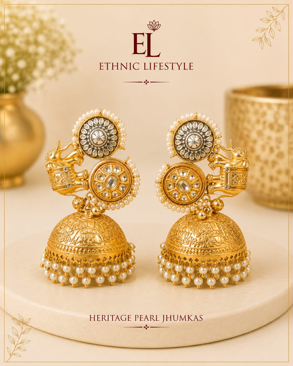Heritage Elephant Kundan Jhumkas