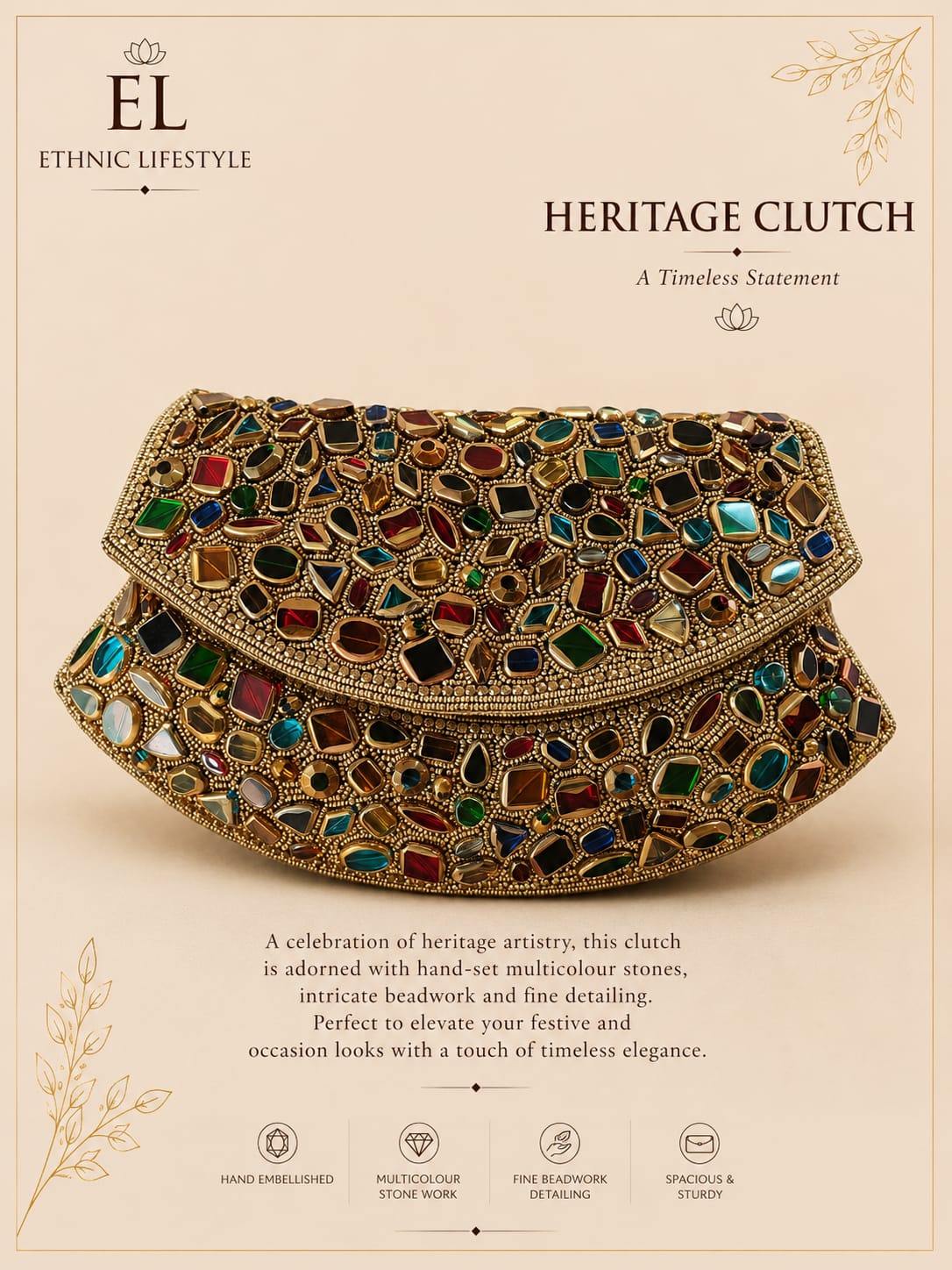 Multicolour Stone Statement Clutch