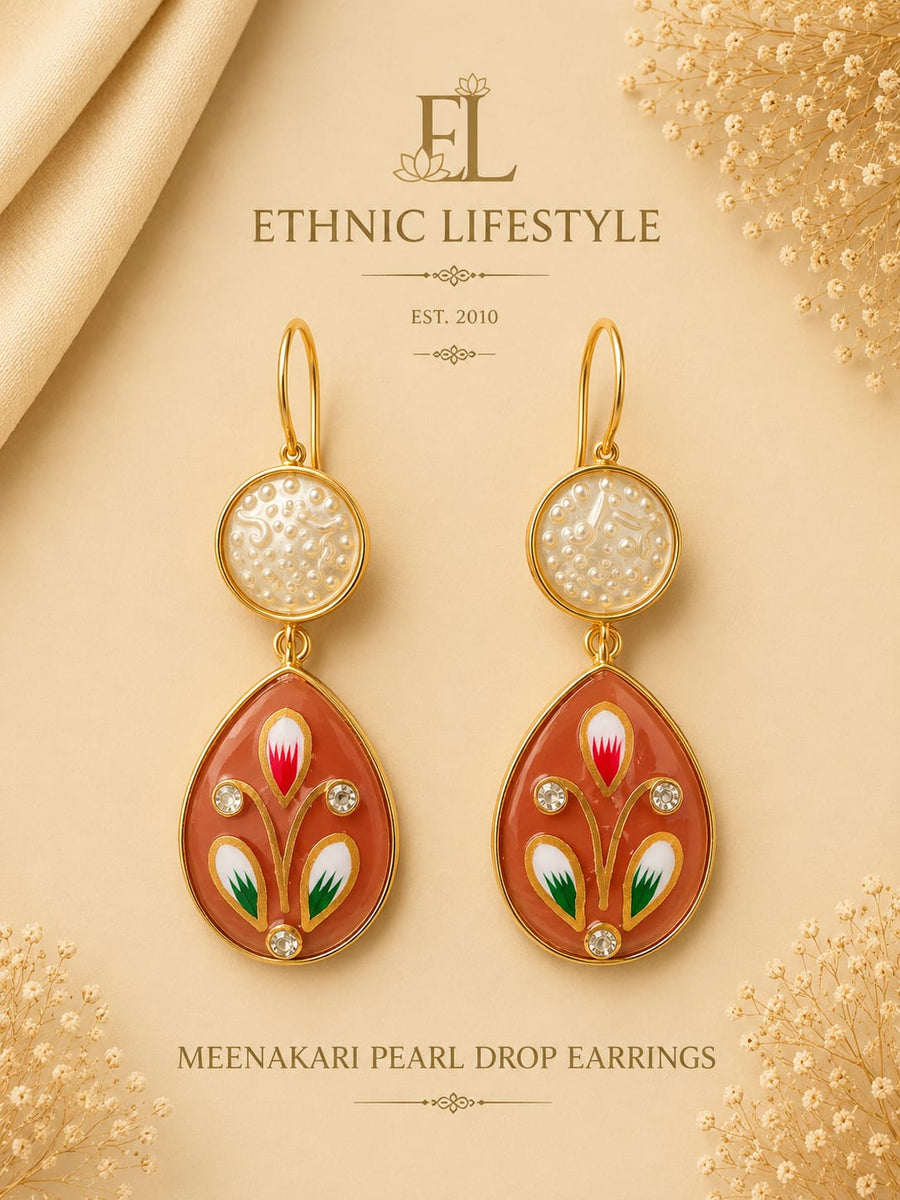 Meenakari Pearl Drop Earrings