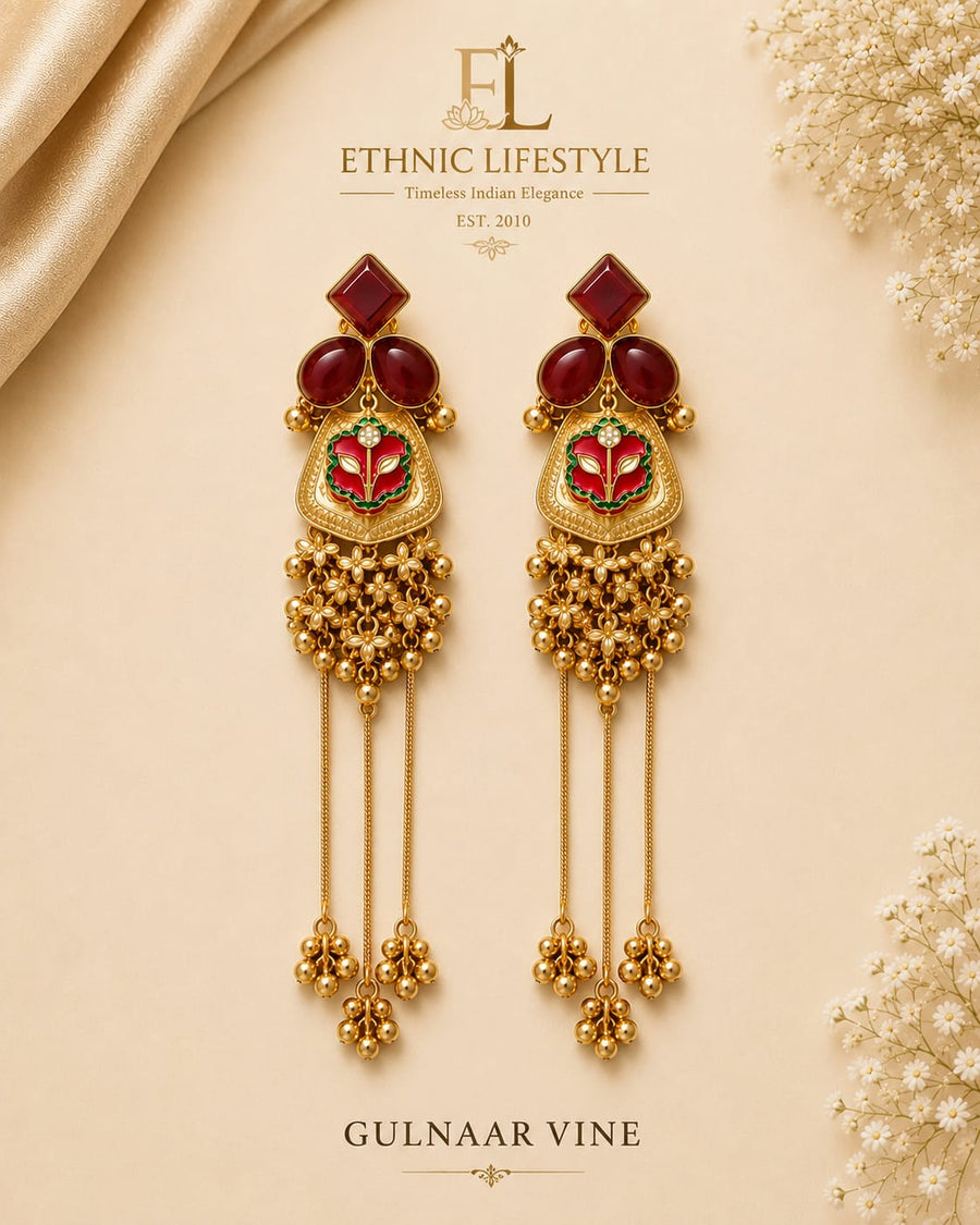 Gulnaar Vine Earrings - Red & Green