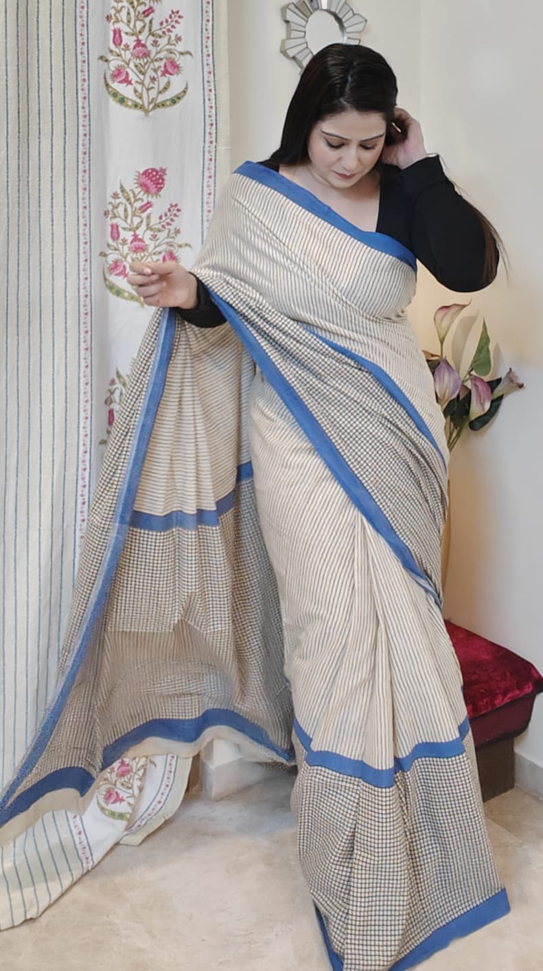 Mulmul Cotton Saree - hand-block printing II