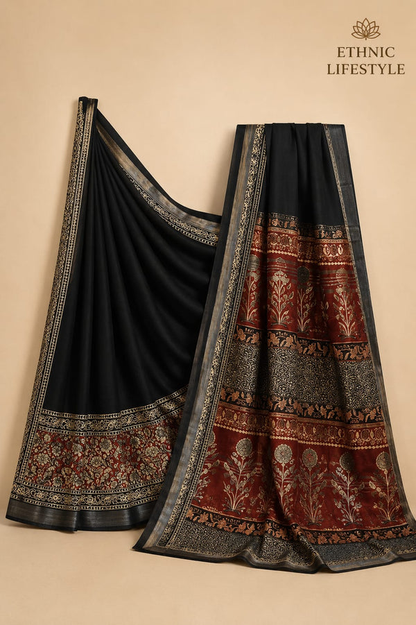 Linen Hand Block Saree