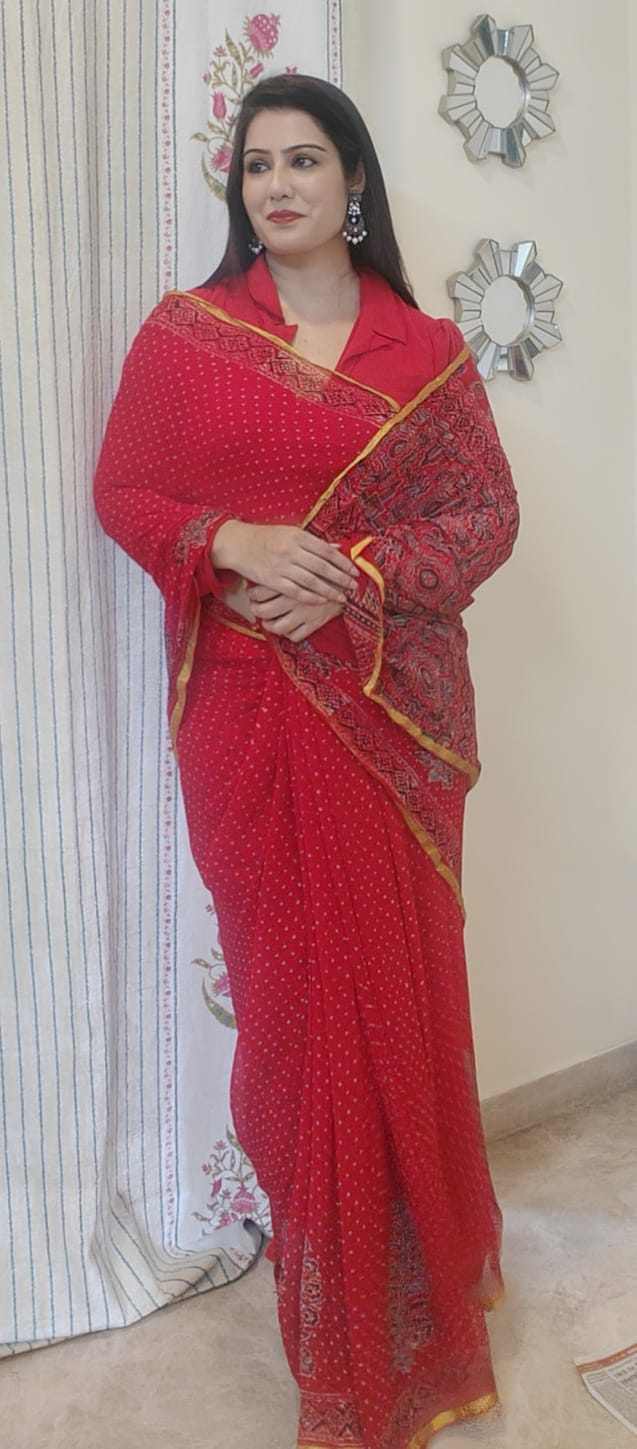 Chiffon Grace – Ajrakh Print with Chanderi Border II