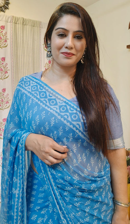 Chiffon Grace – Ajrakh Print with Chanderi Border I