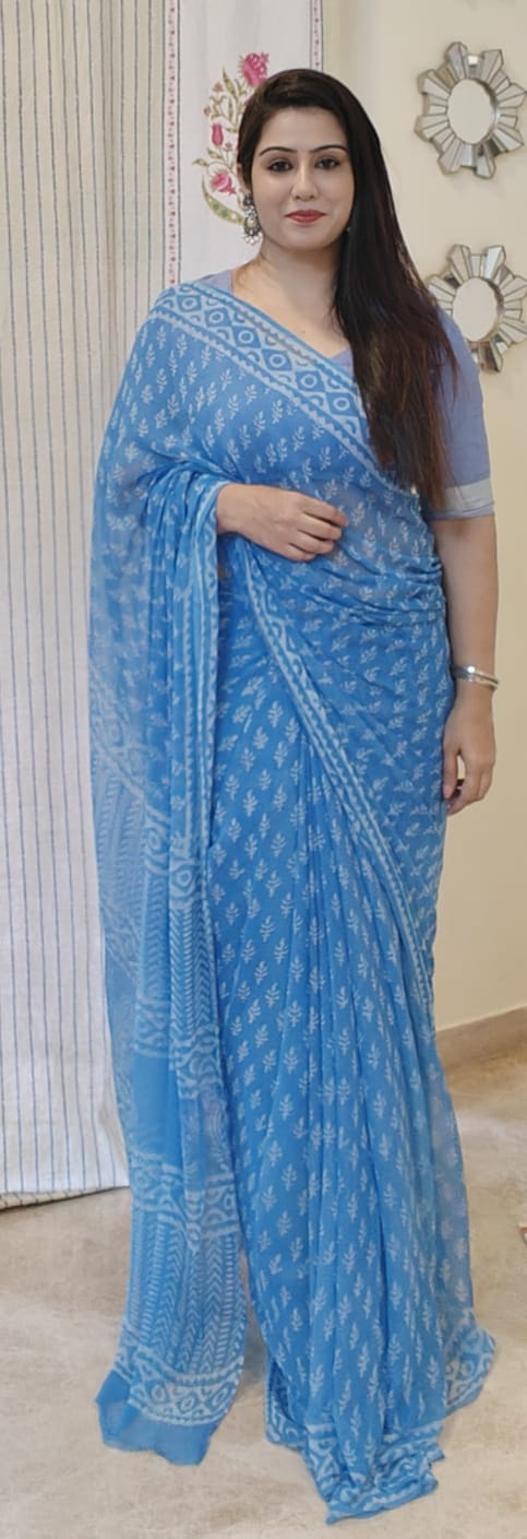 Chiffon Grace – Ajrakh Print with Chanderi Border I