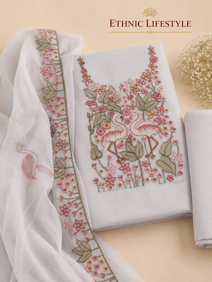 Muslin Silk Embroidered Suit Material