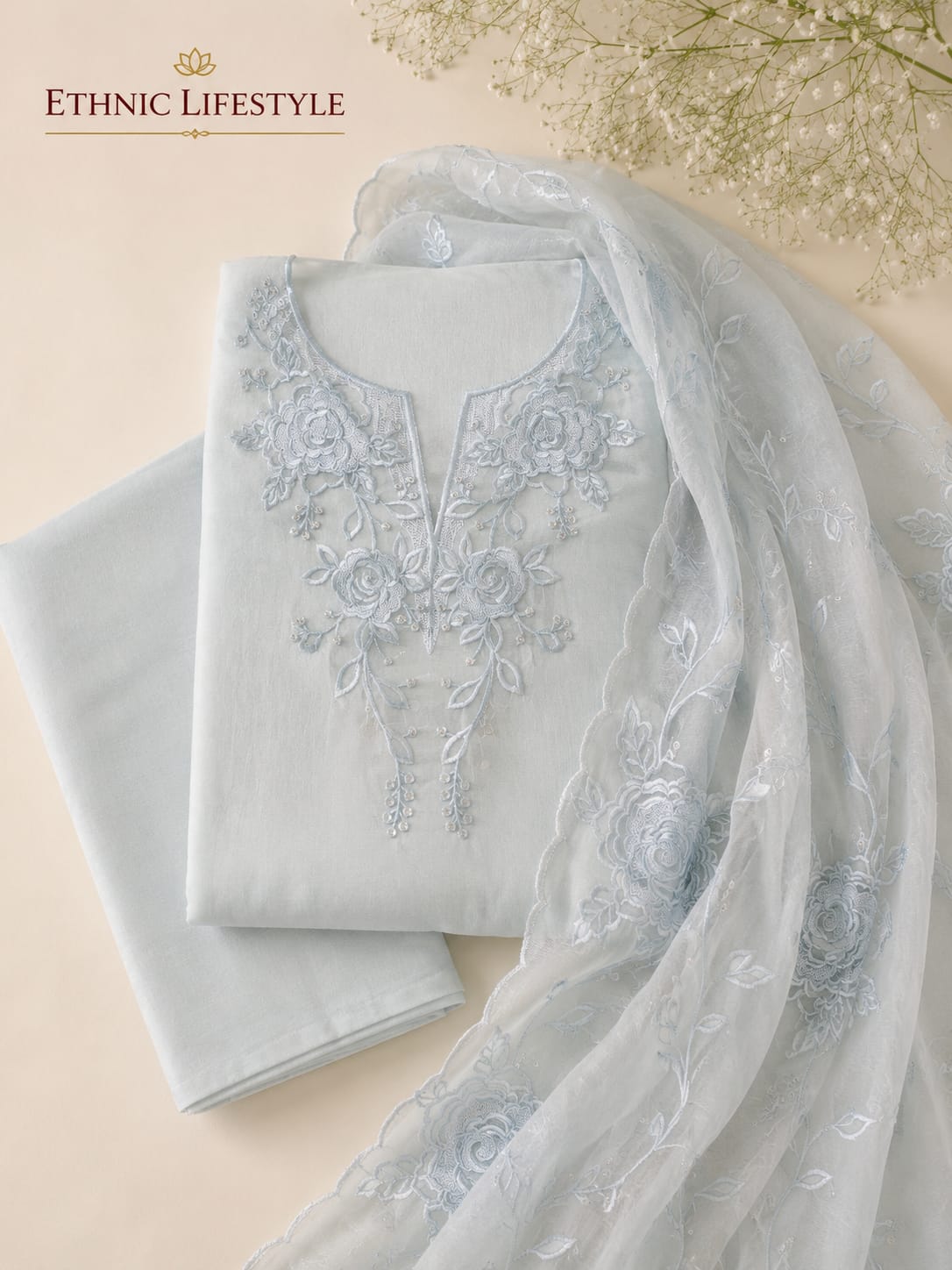 Muslin Silk Embroidered Suit Material
