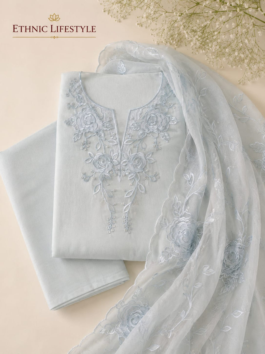 Muslin Silk Embroidered Suit Material