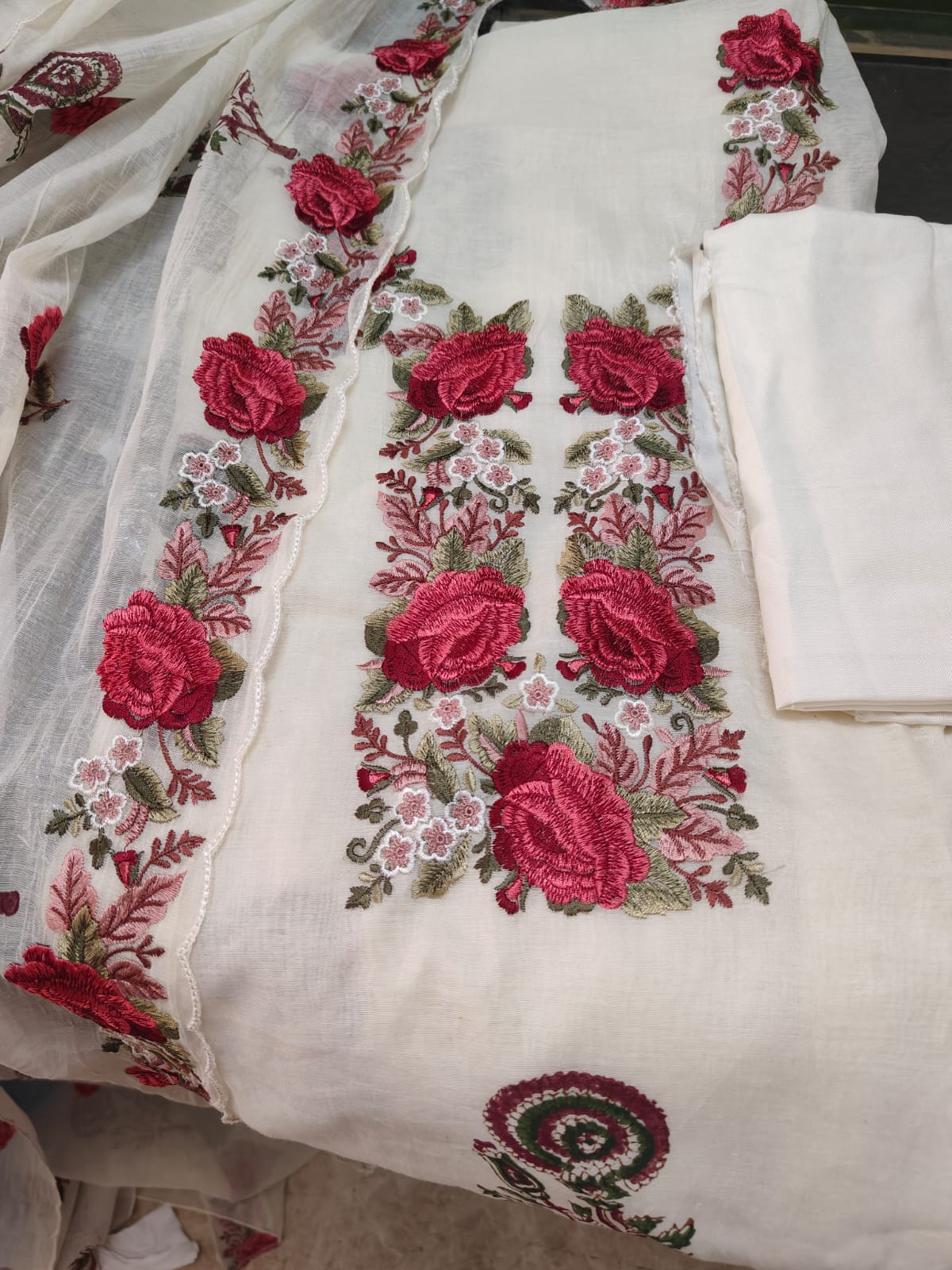 Muslin Silk Embroidered Suit Material