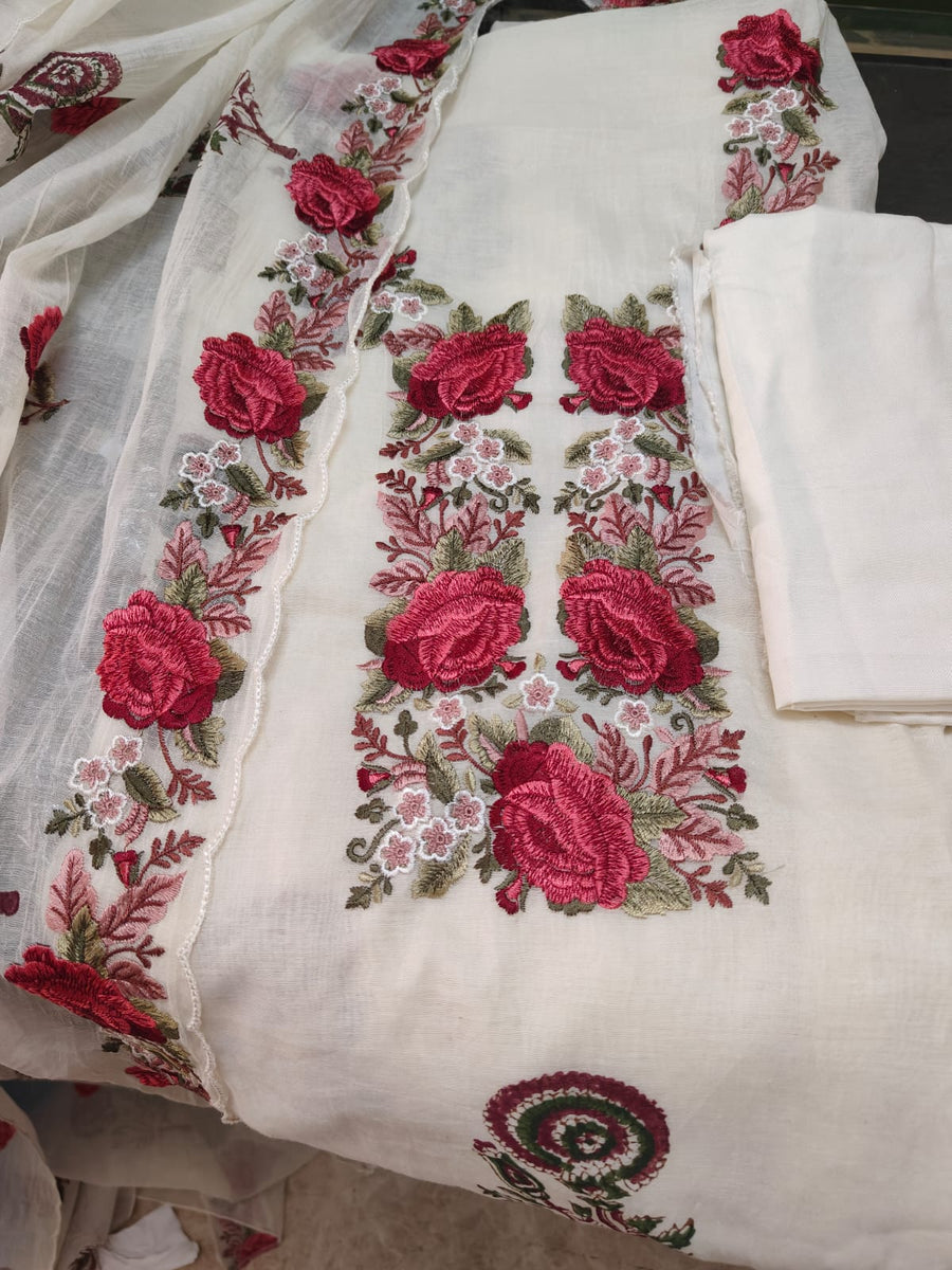 Muslin Silk Embroidered Suit Material
