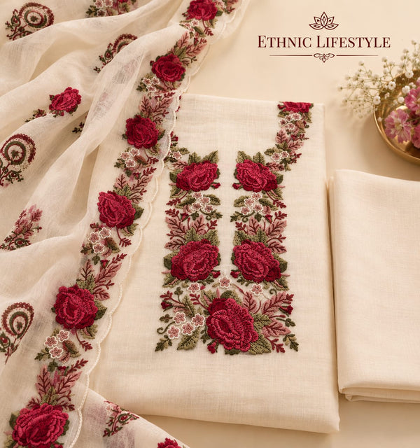 Muslin Silk Embroidered Suit Material
